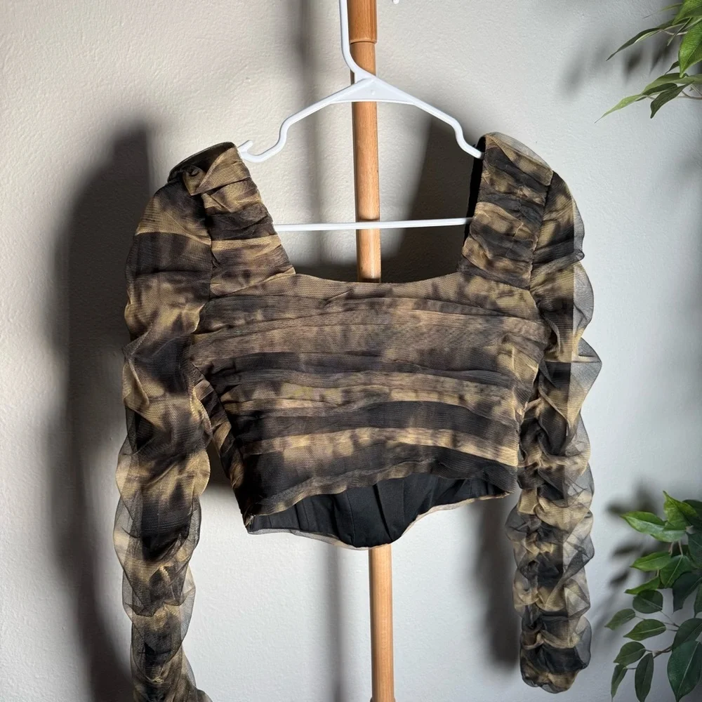 Zara Black Corsetry Tulle Long Sleeve Crop Top Women’s Size Small - Picture 6 of 6